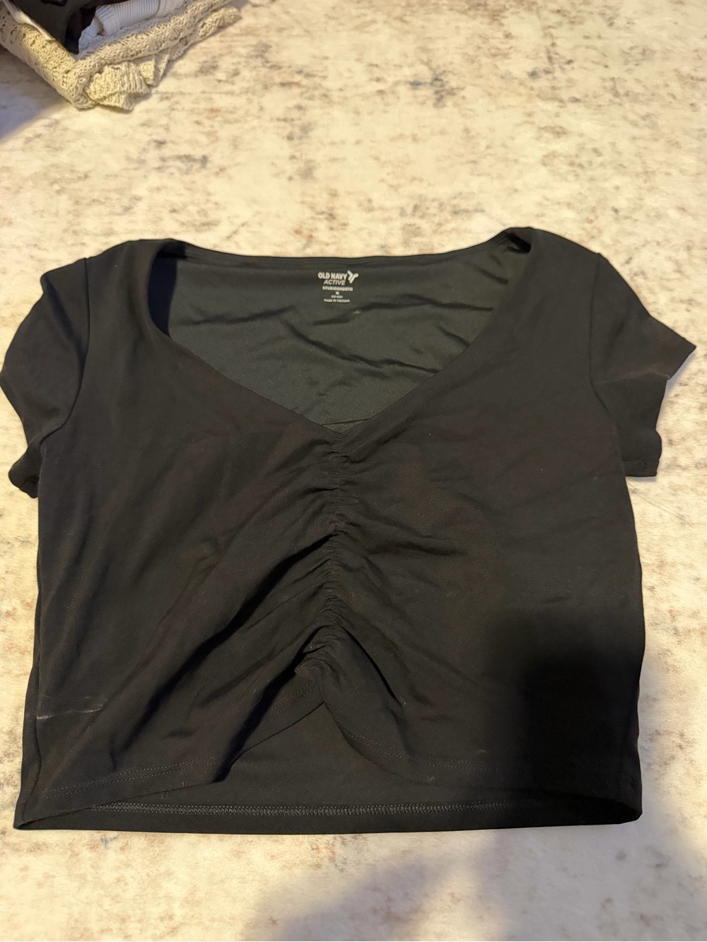 Old Navy Black Ruched V-Neck Short Sleeve Crop Top